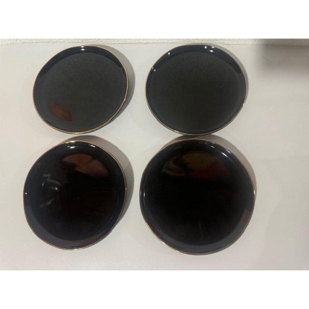 NWB Set of 4 Canva Home Abbesses Black Noir Small Plates with God Rim